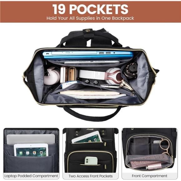 Laptop Backpack,15.6 Inch Professional Womens Purse Computer Bag Nurse Backpack - Picture 2 of 7